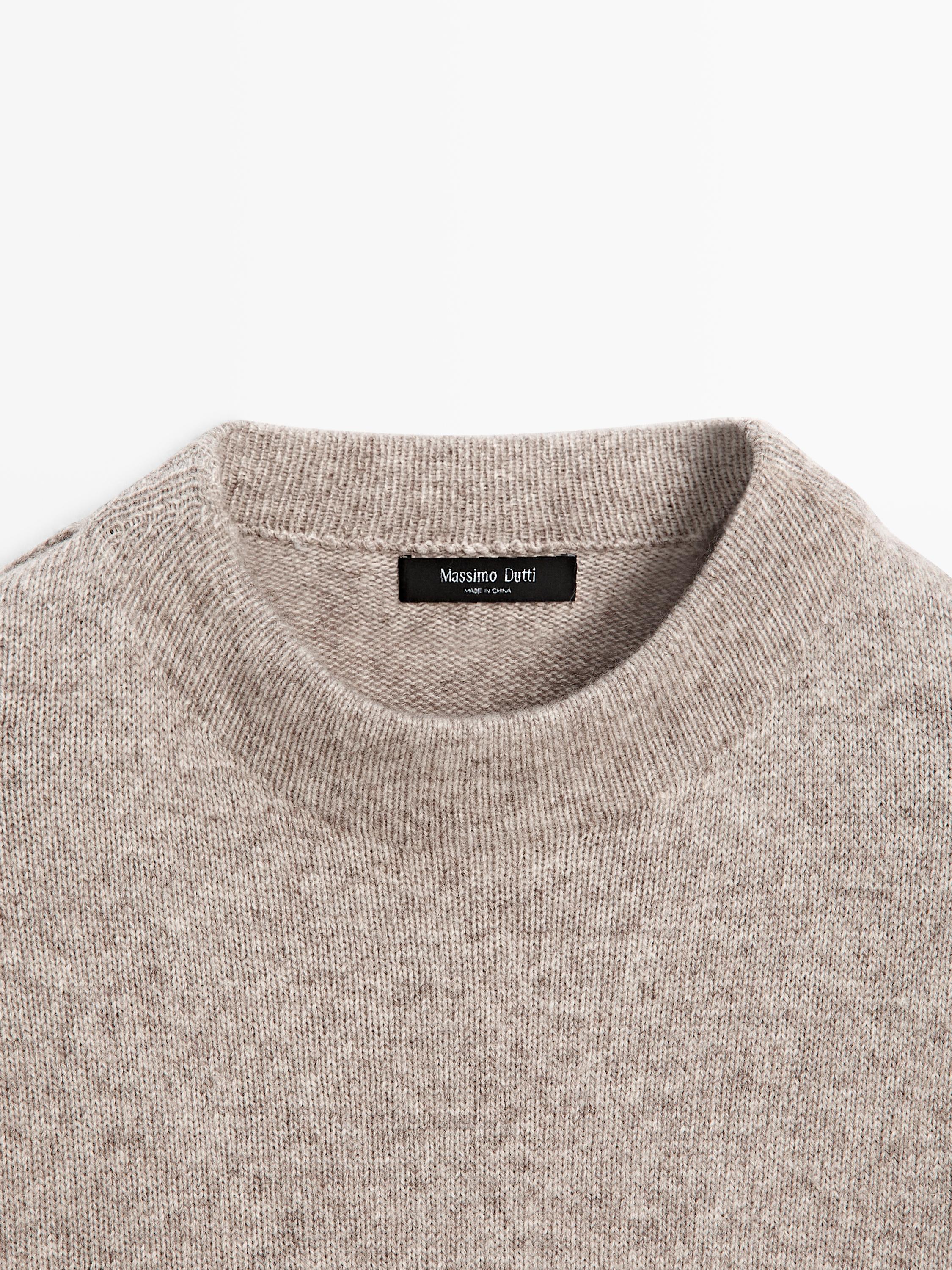 Wool blend crew neck knit sweater